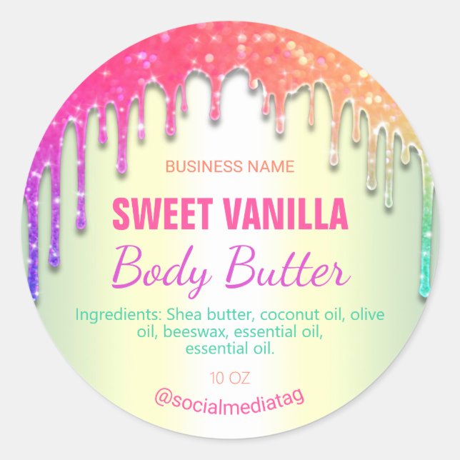 Glitter Rainbow Drips Body Butter Labels (Front)
