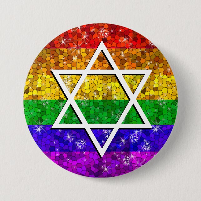 Glitter Rainbow Flag Gay Jewish Star of David Button (Front)