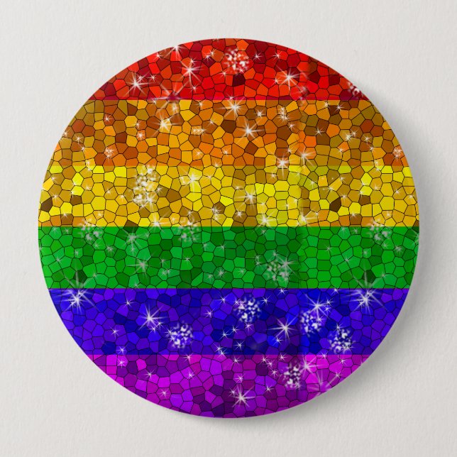 Glitter Rainbow Flag Marriage Equality Gay Pride Pinback Button (Front)