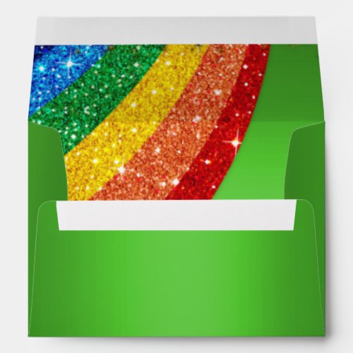 Glitter Rainbow Green Unicorn Party Envelope