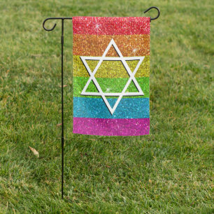 Glitter Rainbow Jewish Star of David Gay Pride Garden Flag