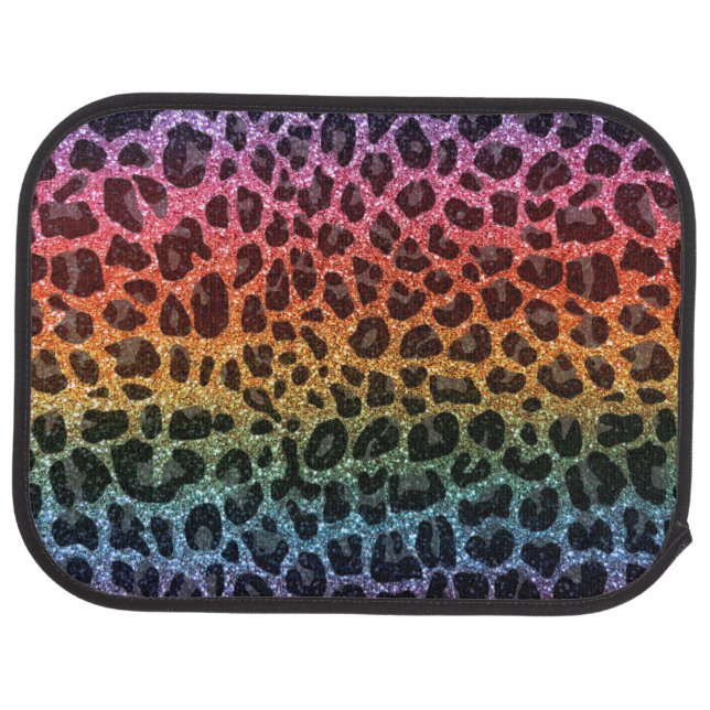 Glitter rainbow leopard print car floor mat (Rear)