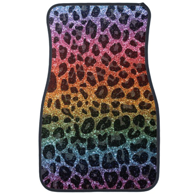 Glitter rainbow leopard print car mat (Front)
