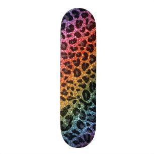 Glitter rainbow leopard print skateboard deck