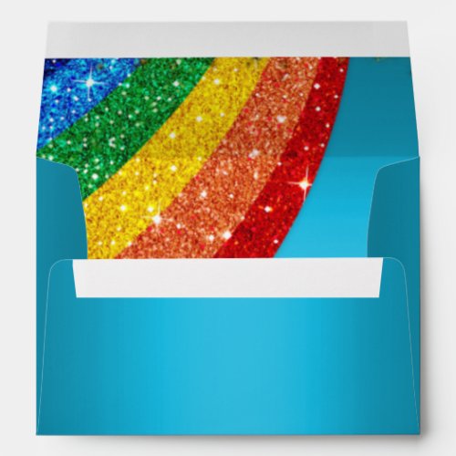 Glitter Rainbow Light Blue Unicorn Party Envelope