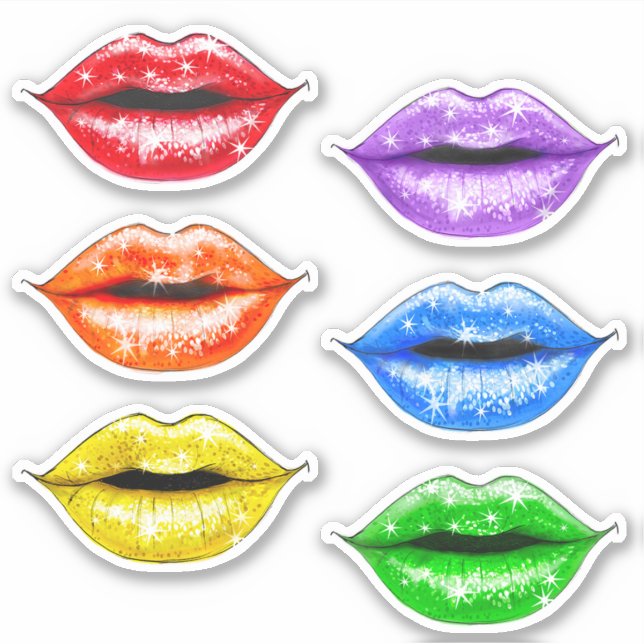 Glitter Rainbow Love Lips Sticker (Front)