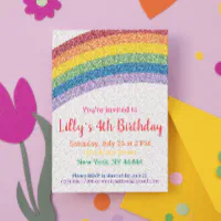 Glitter Rainbow Party Invitation, Rainbow Birthday Invitation