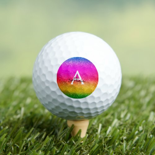 Glitter Rainbow Purple Yellow Green  Golf Balls
