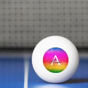 Glitter Rainbow Purple Yellow Monogram   Ping Pong Ball