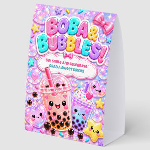 Glitter Rainbow Squishies Party Bubble Tea Drinks Paper Table Tent