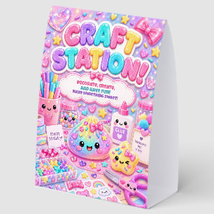 Glitter Rainbow Squishies Party Craft Station Paper Table Tent