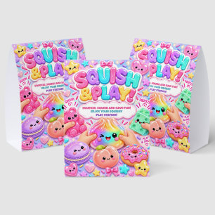 Glitter Rainbow Squishies Party Play Station Paper Table Tent
