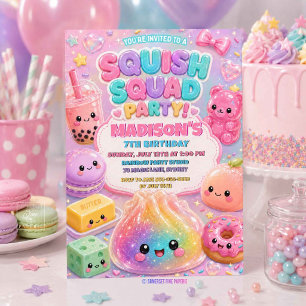 Glitter Rainbow Squishy Birthday Party Invitation