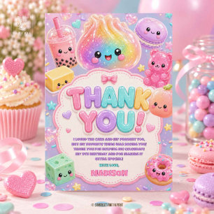 Glitter Rainbow Squishy Birthday Party Thank You Card