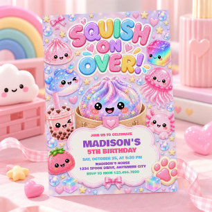 Glitter Rainbow Squishy Girl Birthday Party Invitation