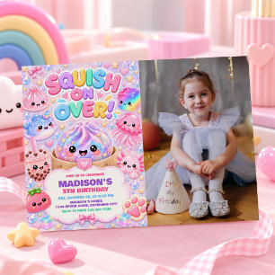 Glitter Rainbow Squishy Girl Birthday Party Photo Invitation