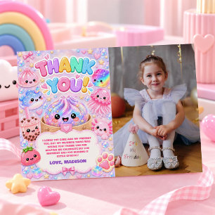 Glitter Rainbow Squishy Girl Birthday Party Photo Thank You Card
