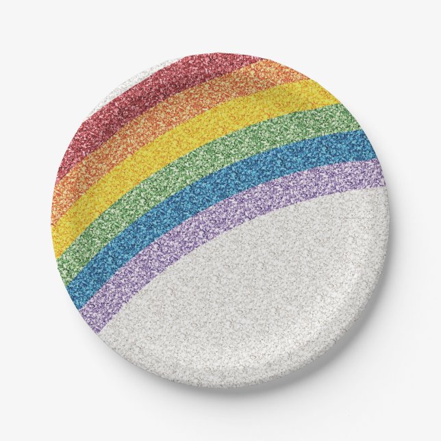 Glitter Rainbow Stripes Paper Plates (Front)