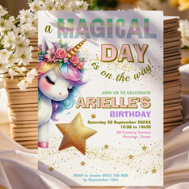 Glitter rainbow unicorn birthday Invitation (Creator Uploaded)