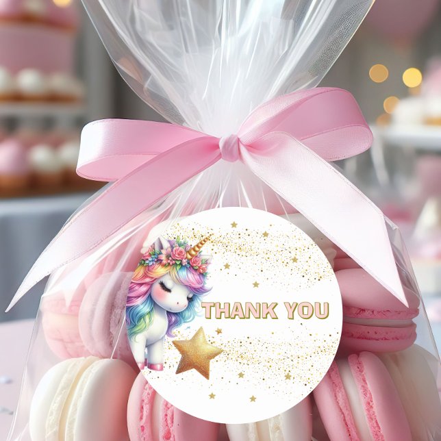 Glitter rainbow unicorn birthday Invitation Classic Round Sticker (Creator Uploaded)