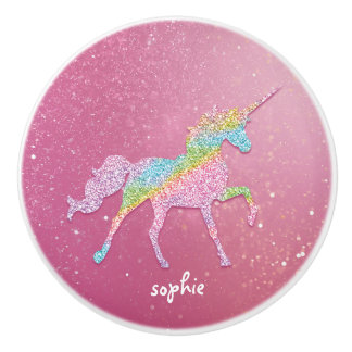 Glitter Rainbow Unicorn Ceramic Knob