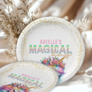 Glitter rainbow unicorn magical Paper Plate