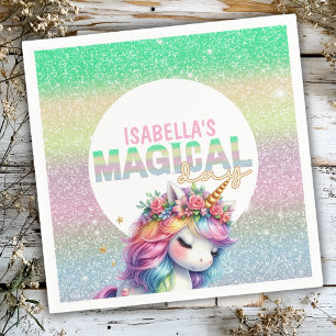 Glitter rainbow unicorn magical Paper Plate Napkins
