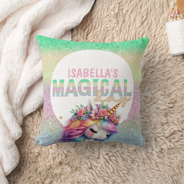 Glitter rainbow unicorn magical  throw pillow (Blanket)