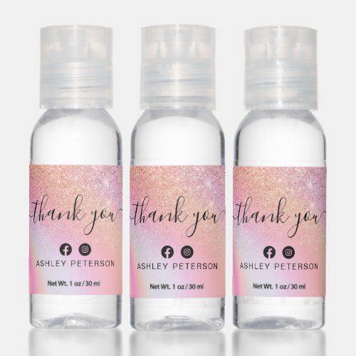 Glitter rainbow unicorn marble thank you script hand sanitizer