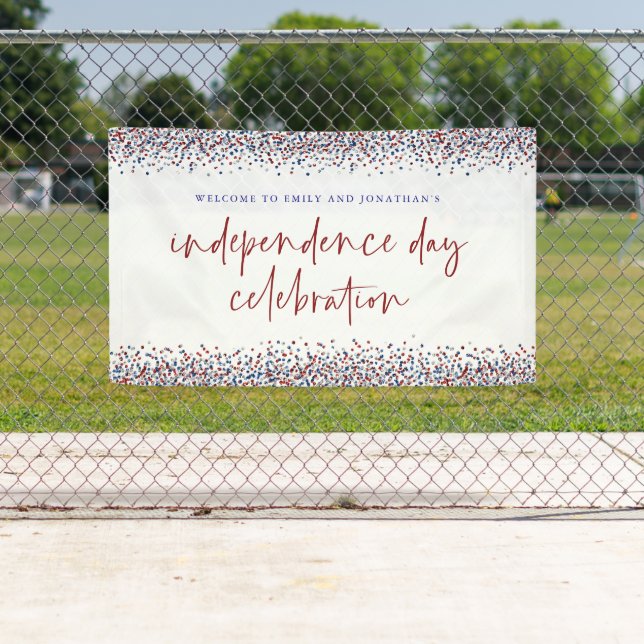 Glitter Red Blue Welcome Independence Day July 4th Banner (Insitu)