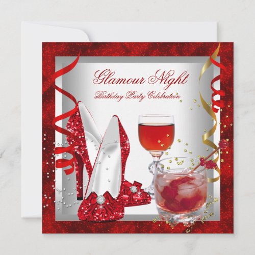 Glitter Red Glamour Night High Heel Shoes Party Invitation
