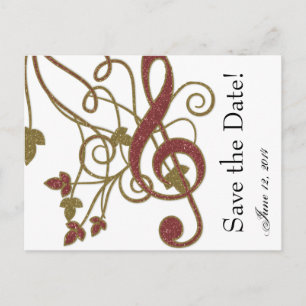 Glitter Red Gold Music Save the Date Announcement Postcard