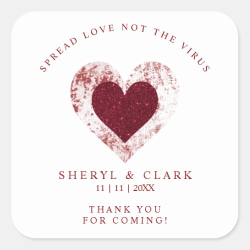Glitter Red Heart Pandemic Wedding Spread Love Square Sticker