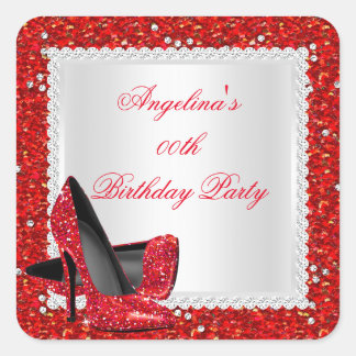 Glitter Red High Heels Birthday Party Diamond Square Sticker