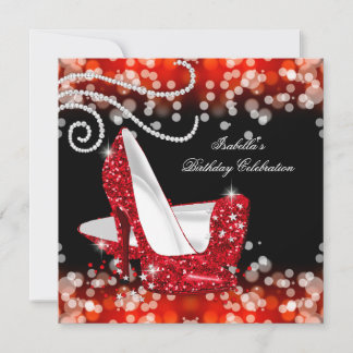 Glitter Red High Heels Diamonds Birthday Invitation