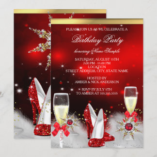 Glitter Red High Heels Silver Gold Champagne Invitation