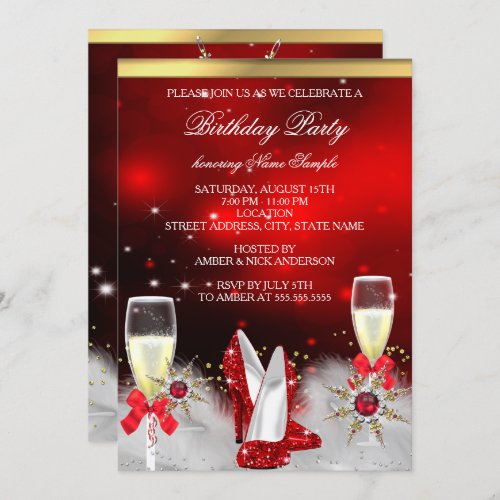 Glitter Red High Heels Silver Gold Champagne Invitation
