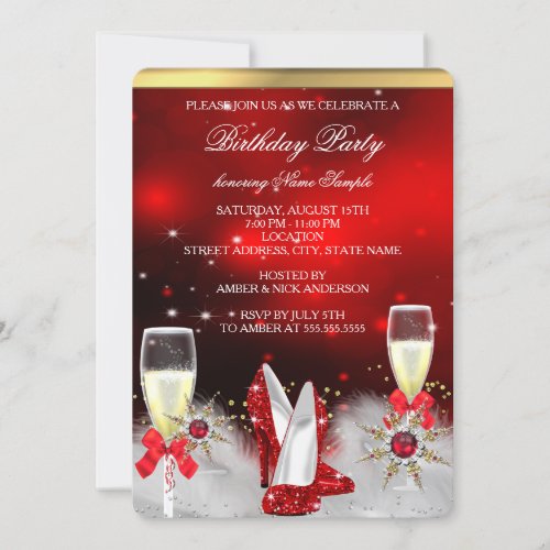 Glitter Red High Heels Silver Gold Champagne Invitation