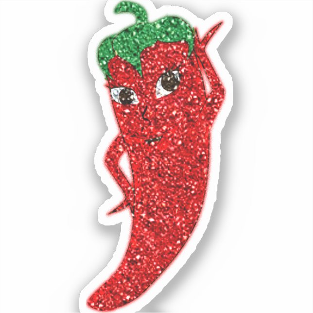Glitter Red Hot Pepper Diva Sticker (Front)
