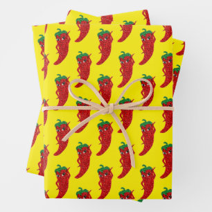 Glitter Red Hot Pepper Diva Yellow Wrapping Paper Sheets