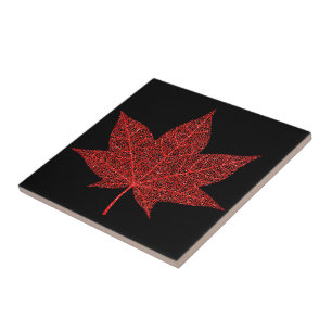 Glitter Red Leaf Ceramic Tile - Black Red