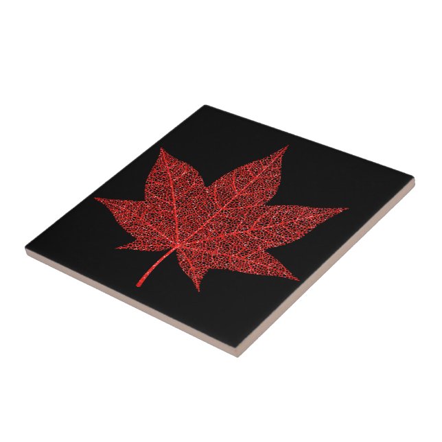 Glitter Red Leaf Ceramic Tile - Black Red (Side)