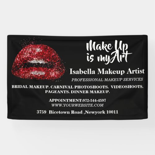 Glitter Red Lips MakeUp Artist Business Banner