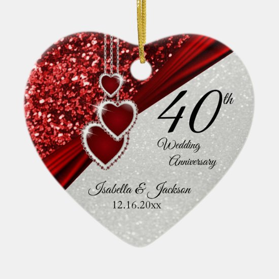 Glitter Red Ruby 40th Anniversary �� Keepsake Ceramic Ornament