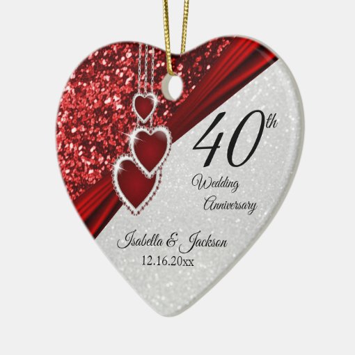 ⭐ Glitter Red Ruby 40th Anniversary Keepsake Ceramic Ornament | Zazzle