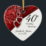 Glitter Red Ruby 40th Anniversary 💕 Keepsake Ceramic Ornament<br><div class="desc">40th, 52nd or 80th Ruby Wedding Anniversary Keepsake Design Ornament. This beautiful ornament will be a hit with that special couple or person(s). It would also work well for any other event or occasion such as an engagement, wedding, birthday, graduation, retirement, etc... by simply changing the wording. 😊This Product is...</div>