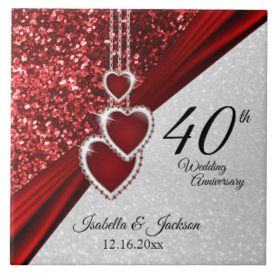⭐ Glitter Red Ruby 40th Anniversary 💕 Keepsake  Ceramic Tile