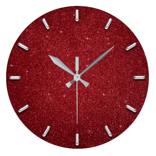 Glitter Red Ruby Silver Gray Metallic Wine Large Clock | Zazzle.com
