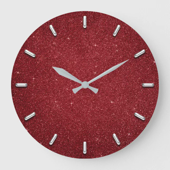 Glitter Red Ruby Silver Gray Metallic Wine Large Clock | Zazzle