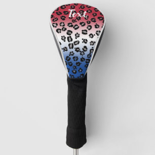Glitter Red White Blue Leopard Print Personalized Golf Head Cover